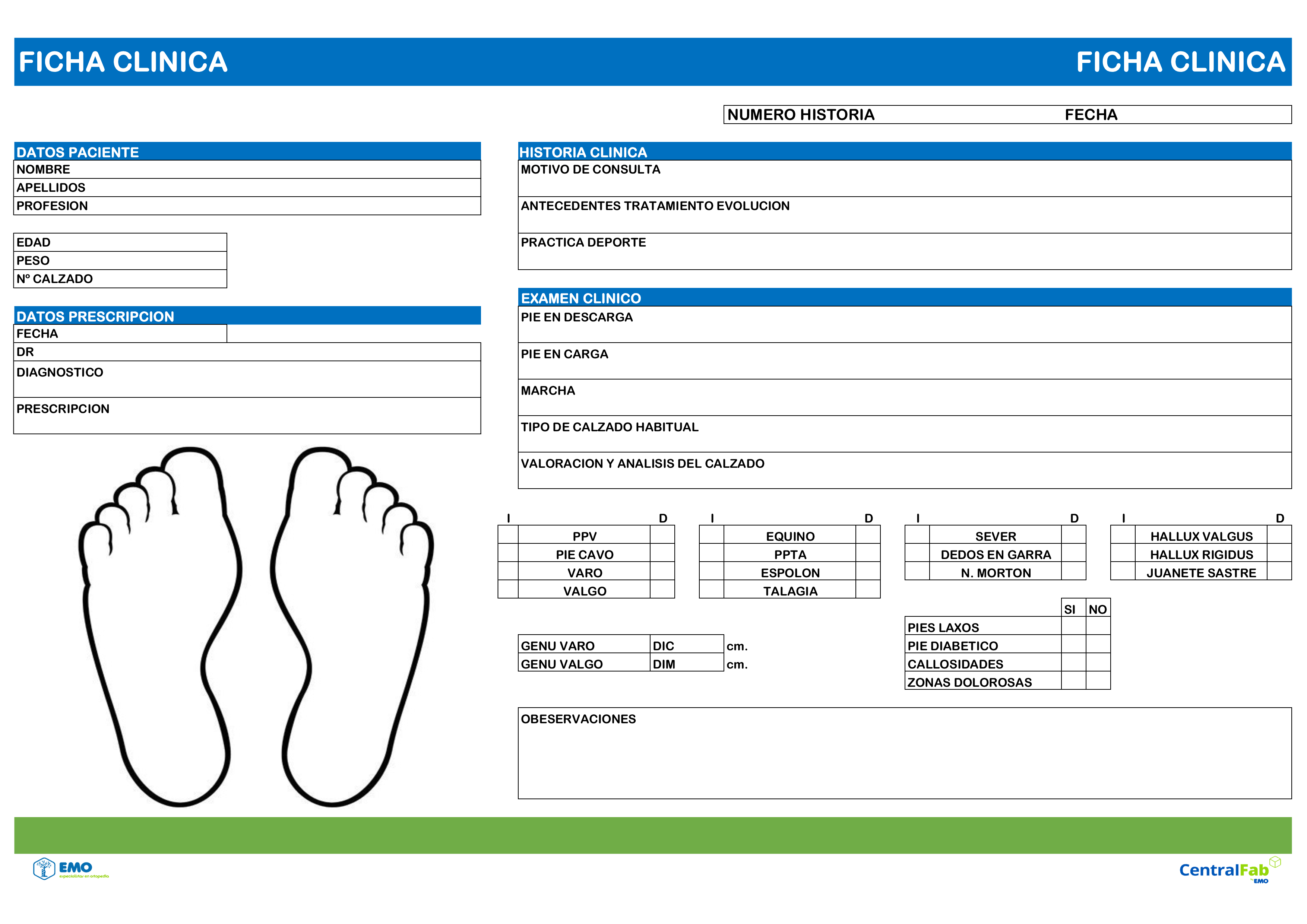 FICHA CLINICA PARA SOPORTES PLANTARES